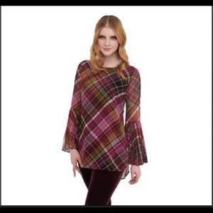 Nygard Women's Long Sleeve Pleated Tunic Plaid, S